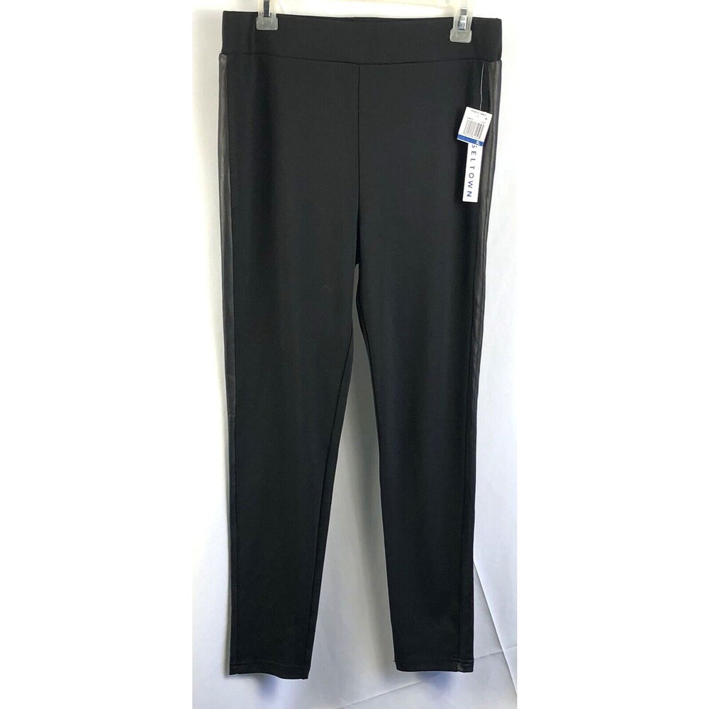 NWT Tinseltown Ponte Knit Pants XL Blk Tapered Cropped 30"W Faux Leather Trim